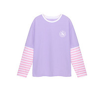 小马宝莉UPF50+防晒衣儿童假两件长袖t恤2024春夏女童条纹抗菌速干运动衣 紫色 130