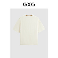 GXG男装 2024年夏季双色舒适男士T恤领口撞色短袖T恤男 米色 185/XXL