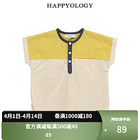 happyology英国夏季款儿童男童宝宝衬衣上衣短袖圆领薄款衬衫 黄色 80cm