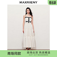 MAXRIENY【黑白优雅主义-】复古风情百褶波点吊带连衣裙 米白 01/34/S