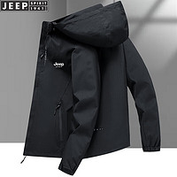 吉普（JEEP）冲锋外套款单层户外防风防水保暖冲锋夹克 TLZ6266 男黑色/单层 XL