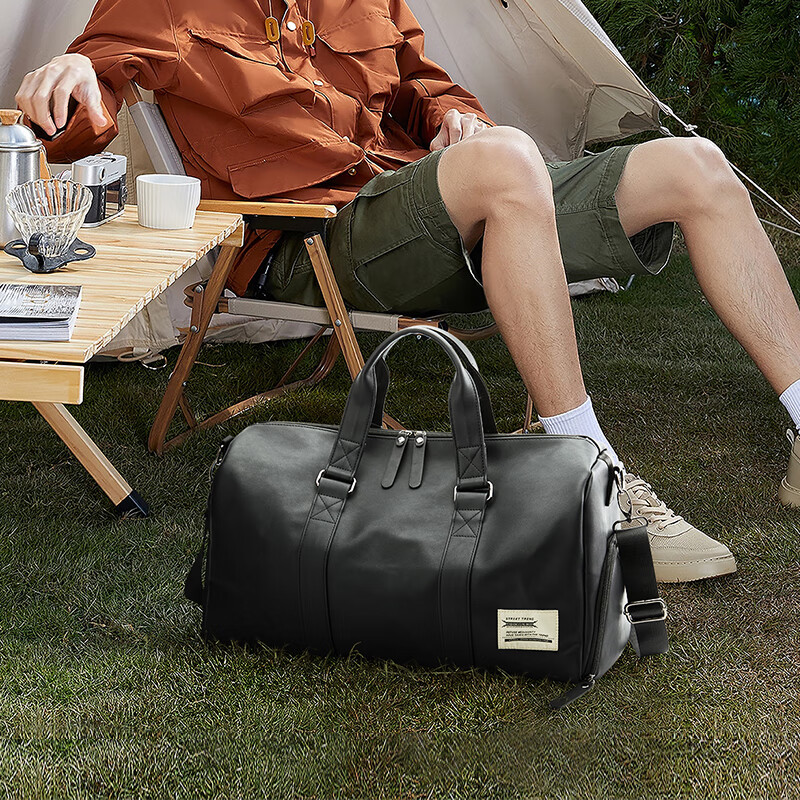 轻骑者旅行包男手提大容量运动包干湿分离短途出差行李包单肩背包 黑色大号-干湿分离