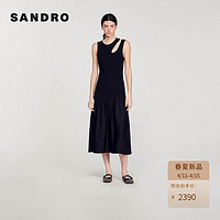 SANDRO2024春夏女装法式气质镂空黑色长款连衣裙SFPRO03036 黑色 34