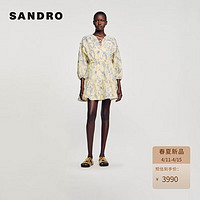 SANDRO2024春夏女装法式花卉印花收腰短款连衣裙SFPRO03571 D187/米白色 34