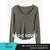 Basic House/百家好毛衣长袖连帽针织衫T恤女蓝色短款时尚春季2024内搭 咖灰 XL120-135斤