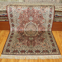 毯 毯 出口海外十年前红系薄软波斯手工真丝地毯125x185厘米