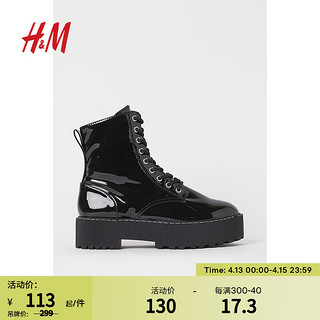 H&M 秋季法式时尚高跟花纹靴