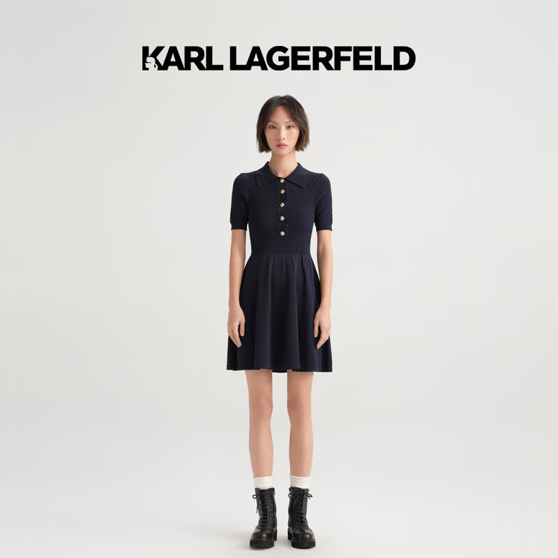 Karl Lagerfeld卡尔拉格斐轻奢老佛爷女装23春夏显瘦女士针织连衣裙老佛爷 深蓝 L