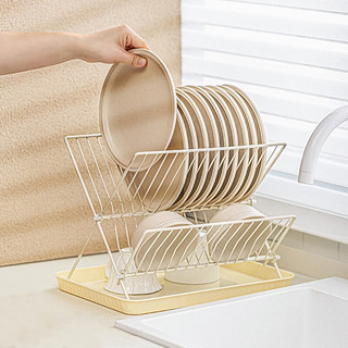 摩登主妇 碗碟收纳架厨房水槽碗碟架家用可折叠台面沥水碗架餐具置物架 奶油色-沥水碗碟架