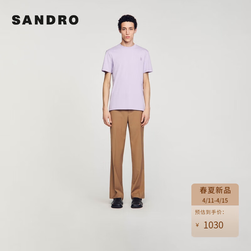 SANDRO2024春夏男装4S刺绣装饰圆领常规T恤上衣SHPTS01455 92/淡紫色 XS