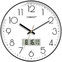 Compas 康巴丝 挂钟客厅时钟钟表挂墙自动对时电波钟 C6219AY钢琴黑 13.8英寸