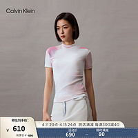 卡尔文·克莱恩 Calvin Klein Jeans24春夏女士复古辣妹风渐变效果微弹短袖T恤J223169 0LA-粉白晕染 L
