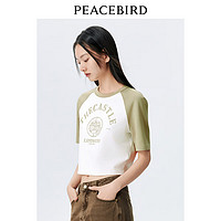 PEACEBIRD 太平鳥 短袖T恤衫女 灰綠美式復古上衣 M