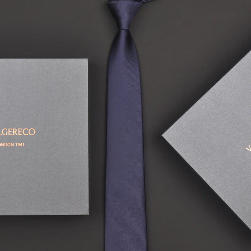 VOLGERECO英国VG男士休闲商务领带礼盒装高端正装窄结婚黑灰7cm 深蓝 免打结拉链款