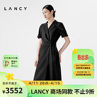 朗姿/LANCY2024夏季短袖收腰纯羊毛西装连衣裙女职业通勤裙子 黑色 XL
