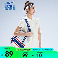 鸿星尔克（ERKE）【轻氧polo】T恤女夏季新网球运动休闲透气女士短袖t恤 羽白花灰 L
