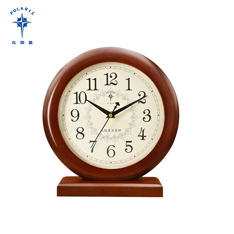 北极星实木座钟客厅复古台钟家用时钟表新中式大字体老人石英钟表 T801（高22.5cm宽21.5cm）