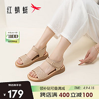 红蜻蜓凉鞋2024夏季舒适软底中老年女休闲凉鞋 WTK24065杏色37