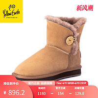 Yellow Earth YellowEarth2023秋冬新款羊皮毛一体加厚雪地靴女椰扣平底靴20O