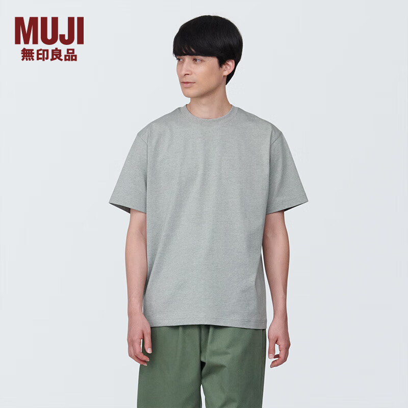 MUJI 無印良品 无印良品（MUJI）男式 天竺编织 圆领短袖T恤 男士打底衫男款夏季新品 AB1MIA4S 灰色 XXL (185/112A)