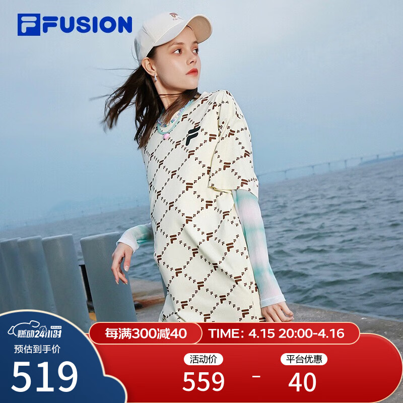 FILA FUSION 斐乐潮牌女子针织连衣裙夏宽松潮流运动裙子 仿古白-IV（宽松版型） 165/84A/M