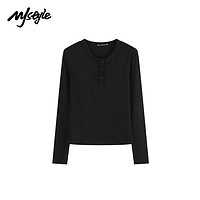 MJ STYLE MJstyle23年新款长袖T恤女秋季简约风舒适圆领上衣设计感黑色显瘦