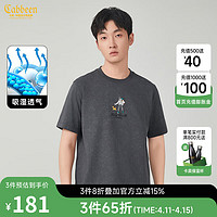 卡宾（CABBEEN）【冰氧棉】潮流刺绣短袖T恤男2024夏季圆领男生冰丝上衣 浅花灰26 52