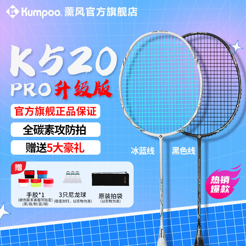 熏风K520pro升级款羽毛球拍全碳素纤维超轻耐打KN系列单拍