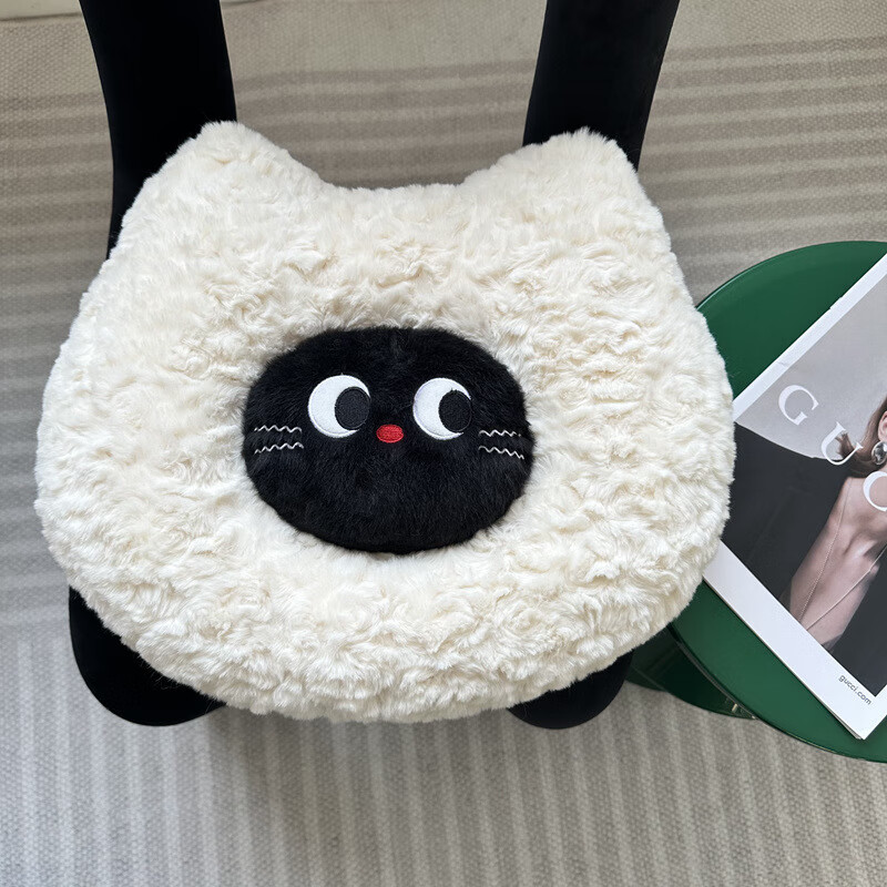 菲菲熊跨境猫咪头毛绒抱枕可爱黑白猫咪沙发靠垫办公室椅垫儿童 白猫头 40cm/0.55kg