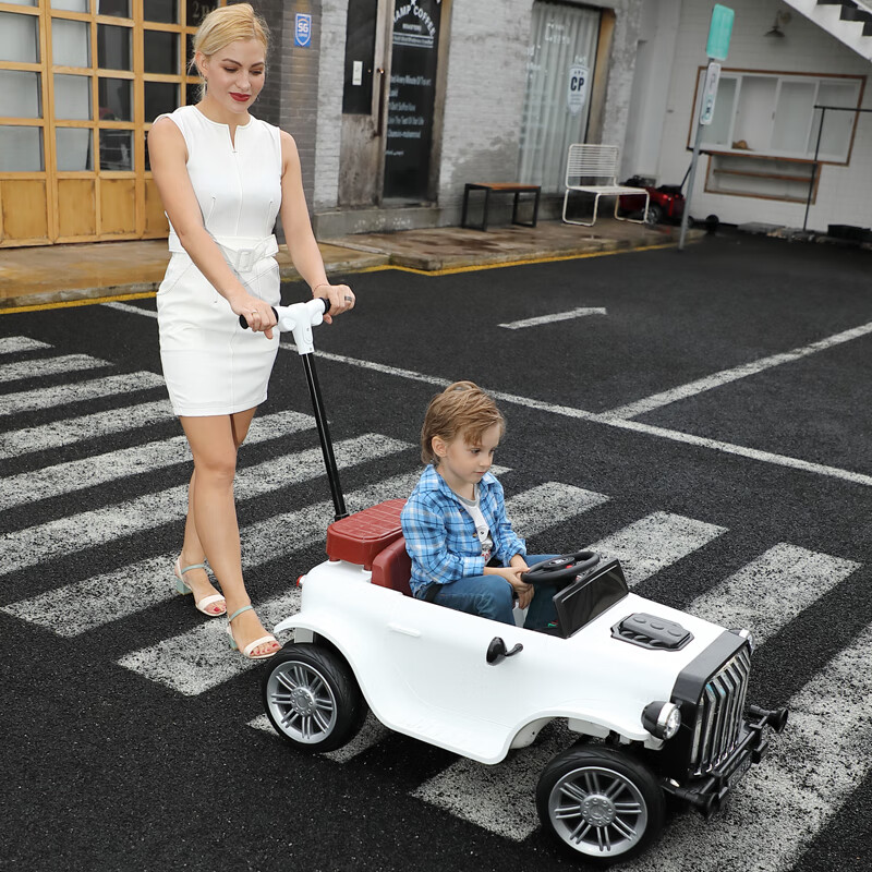 WORK BABY儿童电动车四轮遥控汽车男女小孩宝玩具车可坐双人大人亲子一体车 白色 双驱+硬座椅+无踏板 电力驱动