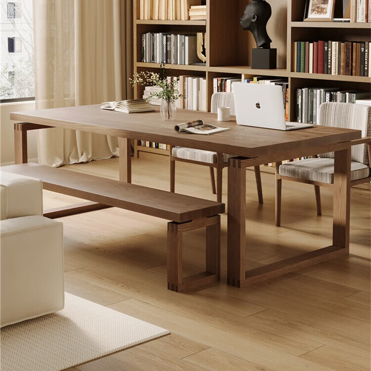 予凡全实木客厅书桌家用长条办公桌书房书法桌原木风餐桌莫比恩工作台 单桌:140*70*75cm(白蜡木)