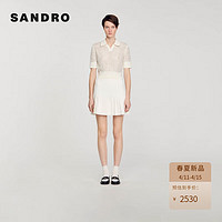 SANDRO2024春夏女装法式衬衫领钻饰短款针织上衣SFPPU02150 淡褐色 4