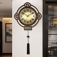 汉时（Hense）新中式客厅挂钟中国风挂表创意时钟个性装饰家用石英钟表HW702 大号金属盘带日历