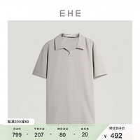 EHE男装 2024春季菱格提花工艺侧缝开衩舒适polo领短袖T恤男 奶咖色，尺码：XL