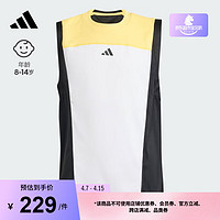 adidas舒适撞色网球运动背心女大童儿童夏季阿迪达斯 白/亮黄/黑色 116CM