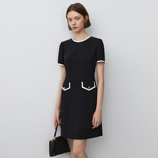 朗姿 法式复古黑色小香风连衣裙秋季气质短袖裙子高级感