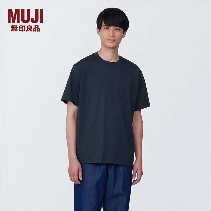 无印良品（MUJI）男式 天竺织 圆领短袖T恤 男士打底衫男款夏季 AB1MIA4S 深藏青色 S (165/84A)