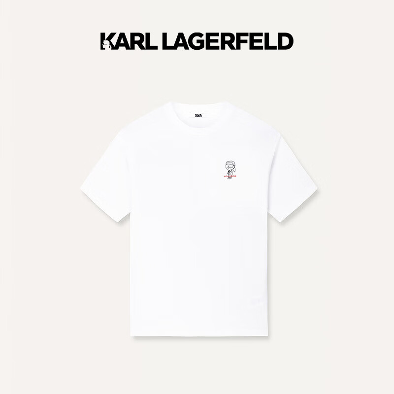 Karl Lagerfeld卡尔拉格斐轻奢老佛爷男装 24夏款KL钉珠刺绣 棉质舒适短袖T恤 本白 44