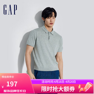 Gap 盖璞 男装2024春季宽松polo领短袖亲肤针织衫纯色毛衣890973 灰色 175/96A(L)亚洲尺码