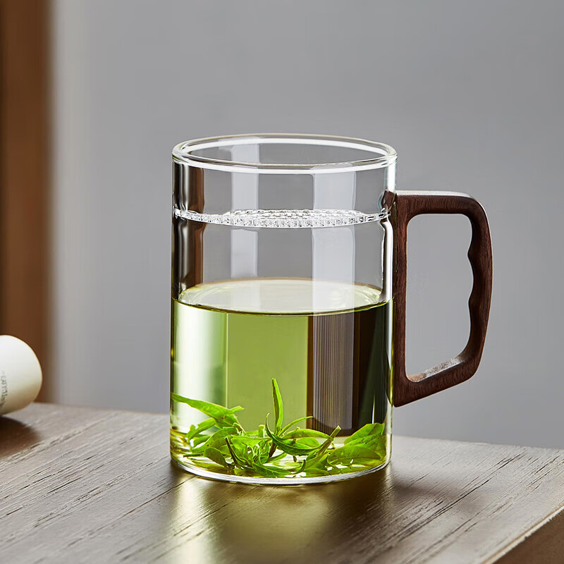绿昌明玻璃茶杯耐高温茶水分离杯办公个人月牙带过滤喝水绿茶泡茶器  透明  无盖兰香杯480ml