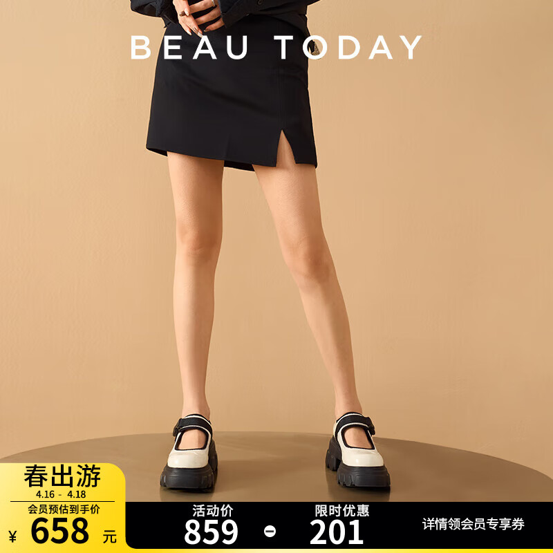 BEAUTODAY厚底英伦风玛丽珍鞋女2024春季增高圆头小皮鞋女粗跟复古单鞋 米白色 39