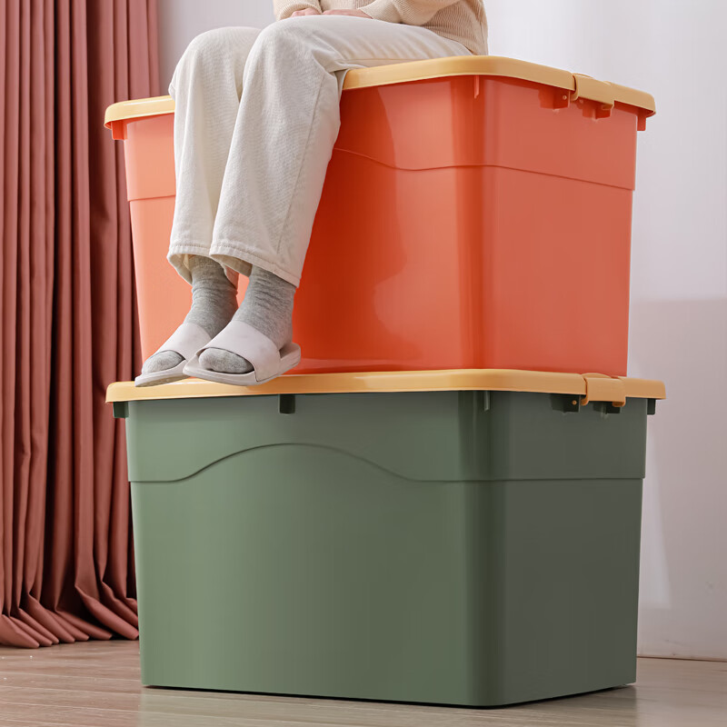 凡高（VENGO）收纳箱 加厚塑料整理箱衣物储物箱带滑轮 超大号150L 绿色 【69.0*51.5*41.5】150L 绿色