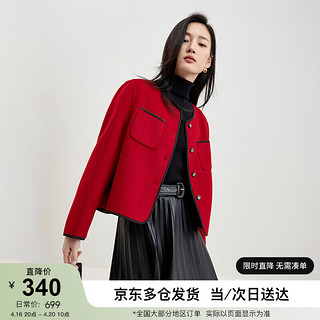 SENTUBILA 尚都比拉 100%羊毛小香风红色毛呢外套女冬季小个子短款呢大衣 奥里红 L