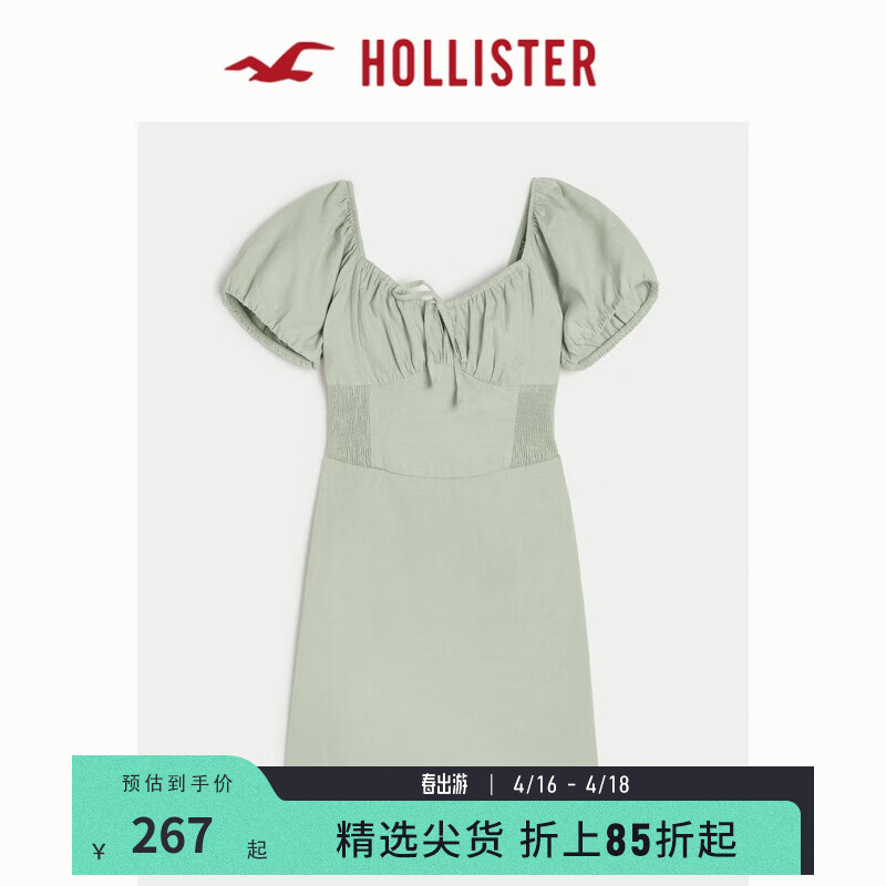 HOLLISTER24春夏辣妹露背泡泡袖短款A字连衣裙 女 357893-1 灰绿色 M (165/92A)