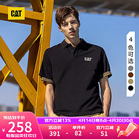 CAT卡特翻领短袖T恤24春夏男反光印印花设计短袖T恤 黑色 M