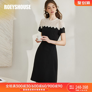 Roey s house 罗衣法式拼接蕾丝黑色连衣裙女2024初夏新款精致修身小黑裙10262