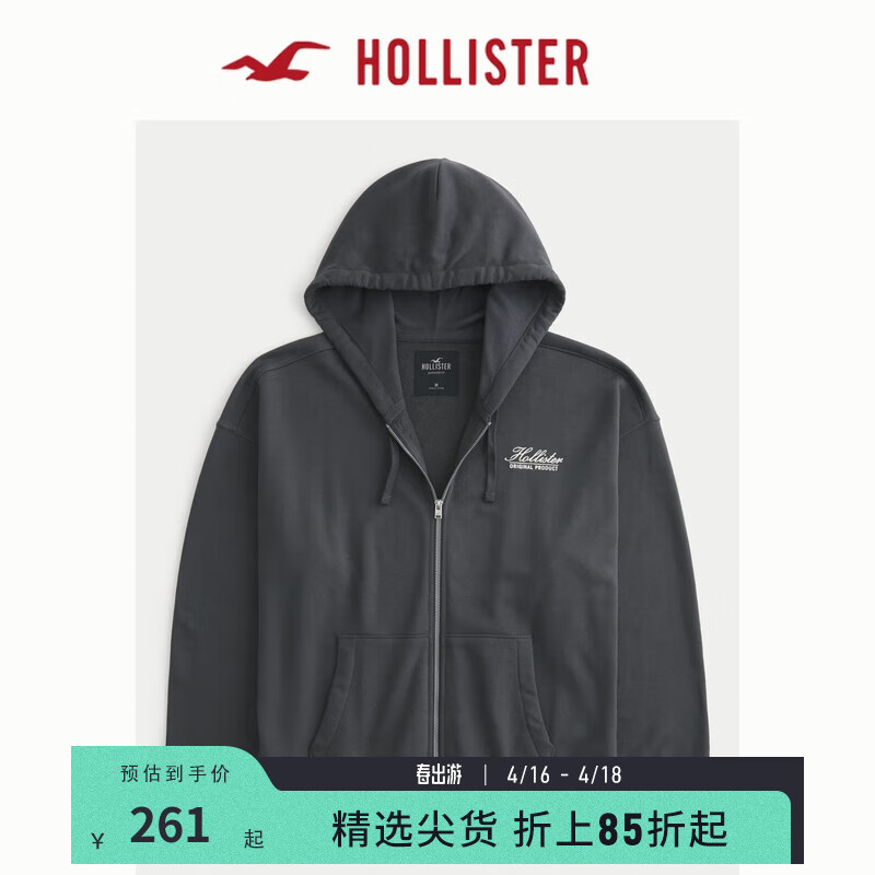 HOLLISTER24春夏美式毛圈布卫衣帽衫外套男女装 358392-1 褪色黑色 M (180/100A)