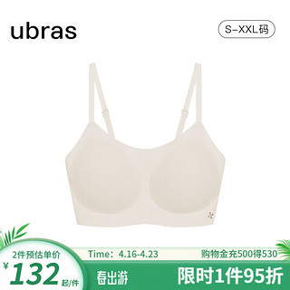 Ubras 24年无尺码薄荷凉感华夫格吊带抹胸内衣女无钢圈文胸罩 燕麦奶色 常规版(100-130斤)