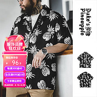 马登工装 美式复古夏威夷短袖衬衫男沙滩度假五分袖菠萝印花衬衣 菠萝 XL