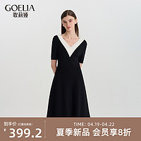 GLORIA 歌莉娅 短袖连衣裙女2024夏季新款绝美好看撞色V领小黑裙1C3C4G1T0